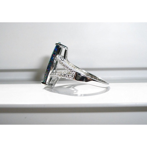 925 STERLING SILVER Lab Created Black Opal CZ Ring - Picture 9 of 16